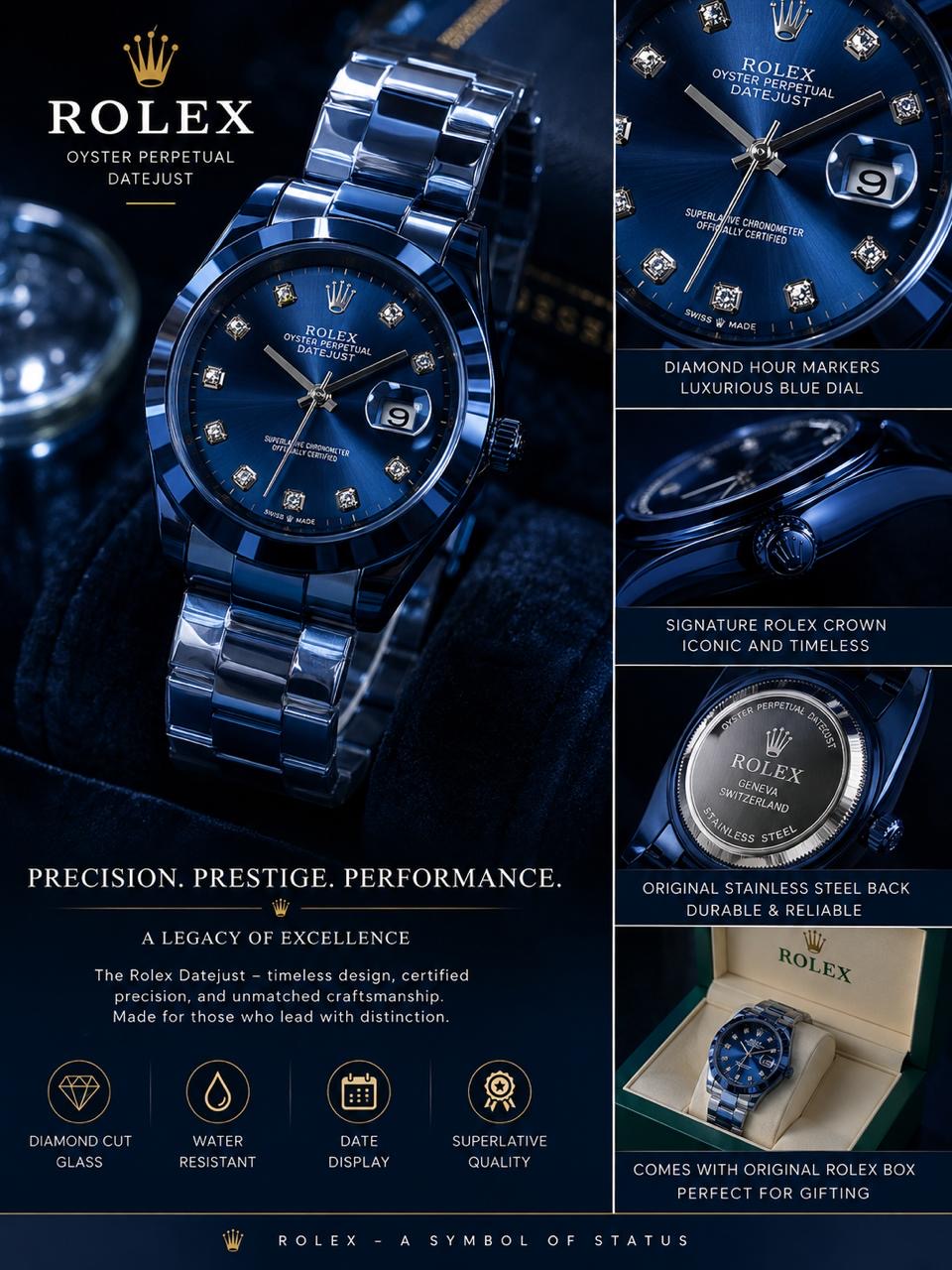 ⌚ ROLEX STYLE – PREMIUM GENTS WATCH 🔥
💙 Full Blue Luxury Edition 💙