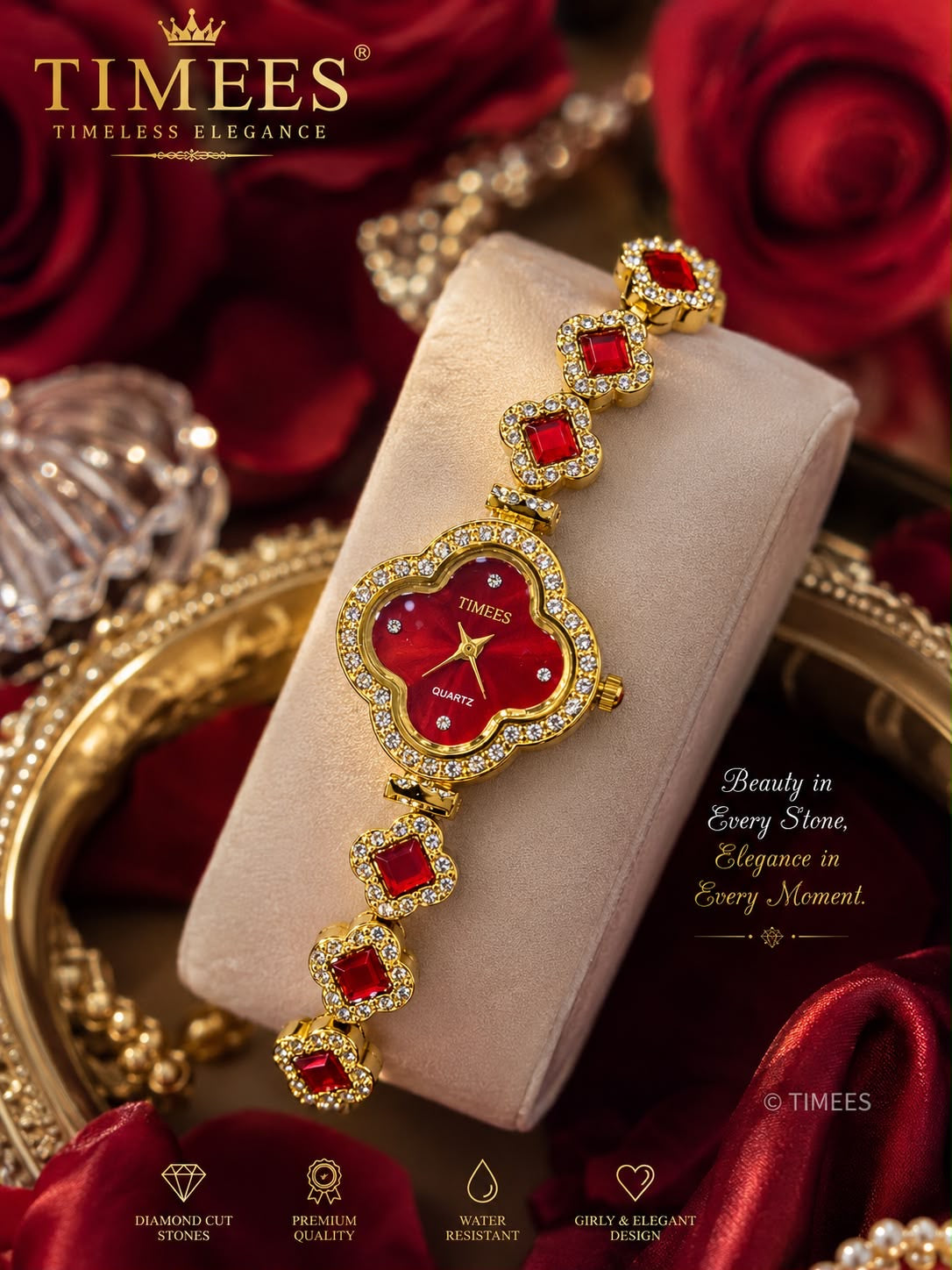 ✨ TIMEES – Luxury Ladies Stone Watch ✨