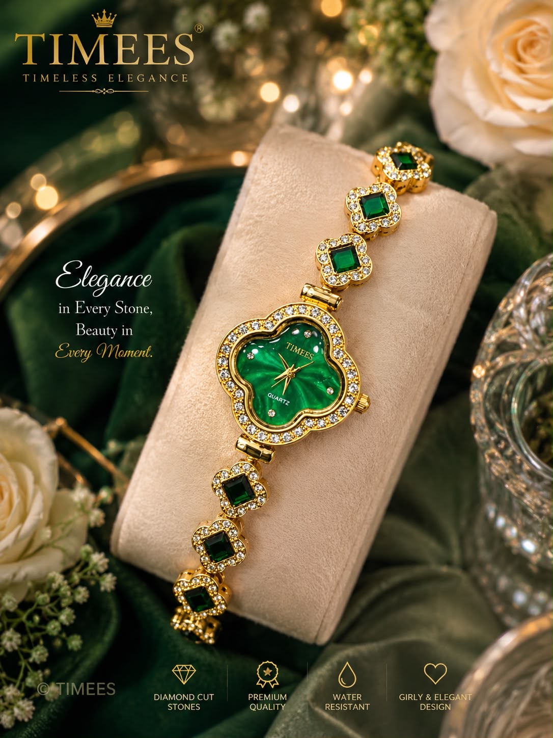 ✨ TIMEES – Luxury Ladies Stone Watch ✨