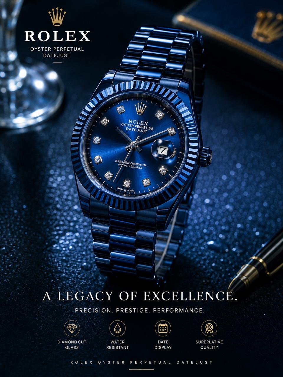 ⌚ ROLEX STYLE – PREMIUM GENTS WATCH 🔥
💙 Full Blue Luxury Edition 💙